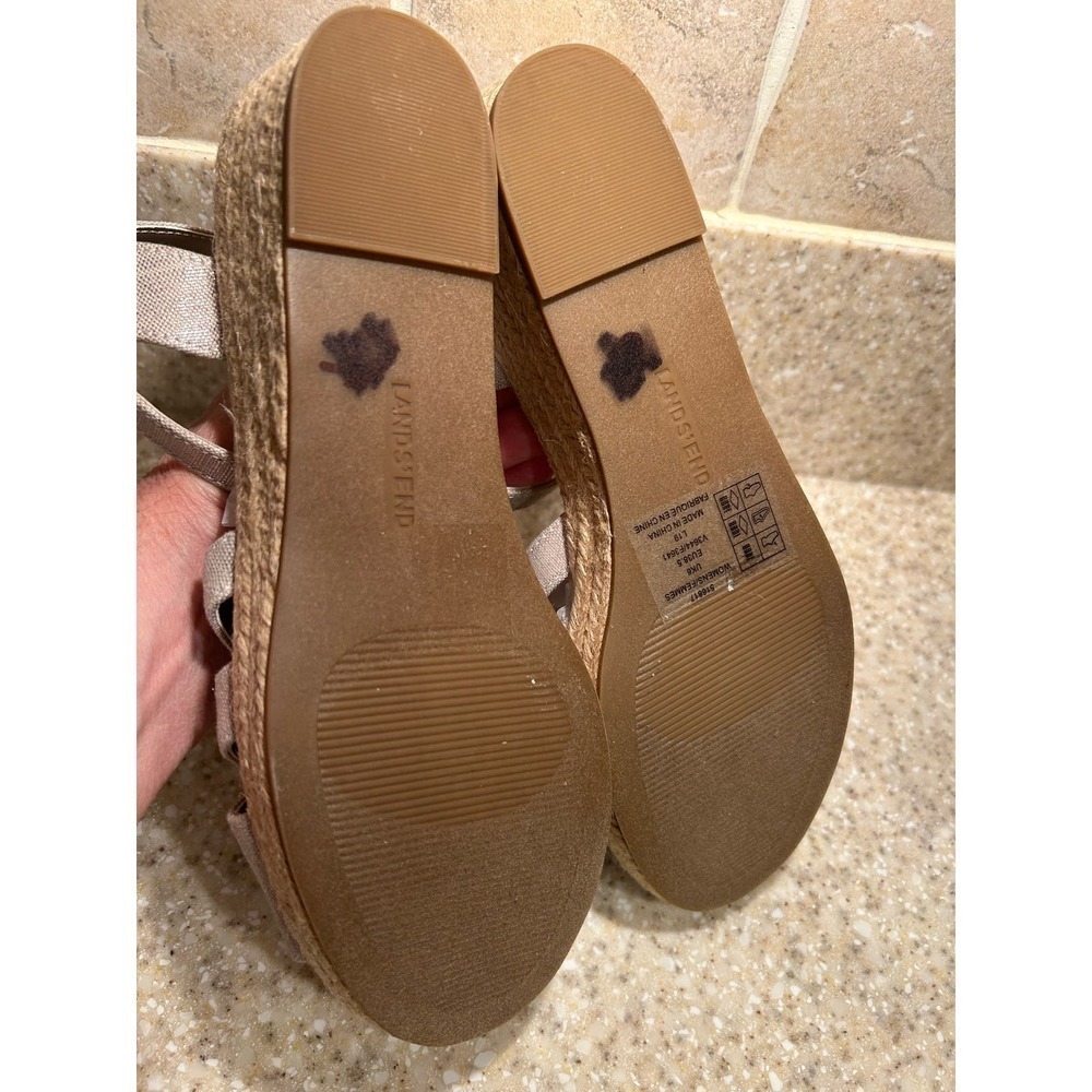 Lands’ End Canvas wedge sandal beige canvas Size 8 - Picture 6 of 8